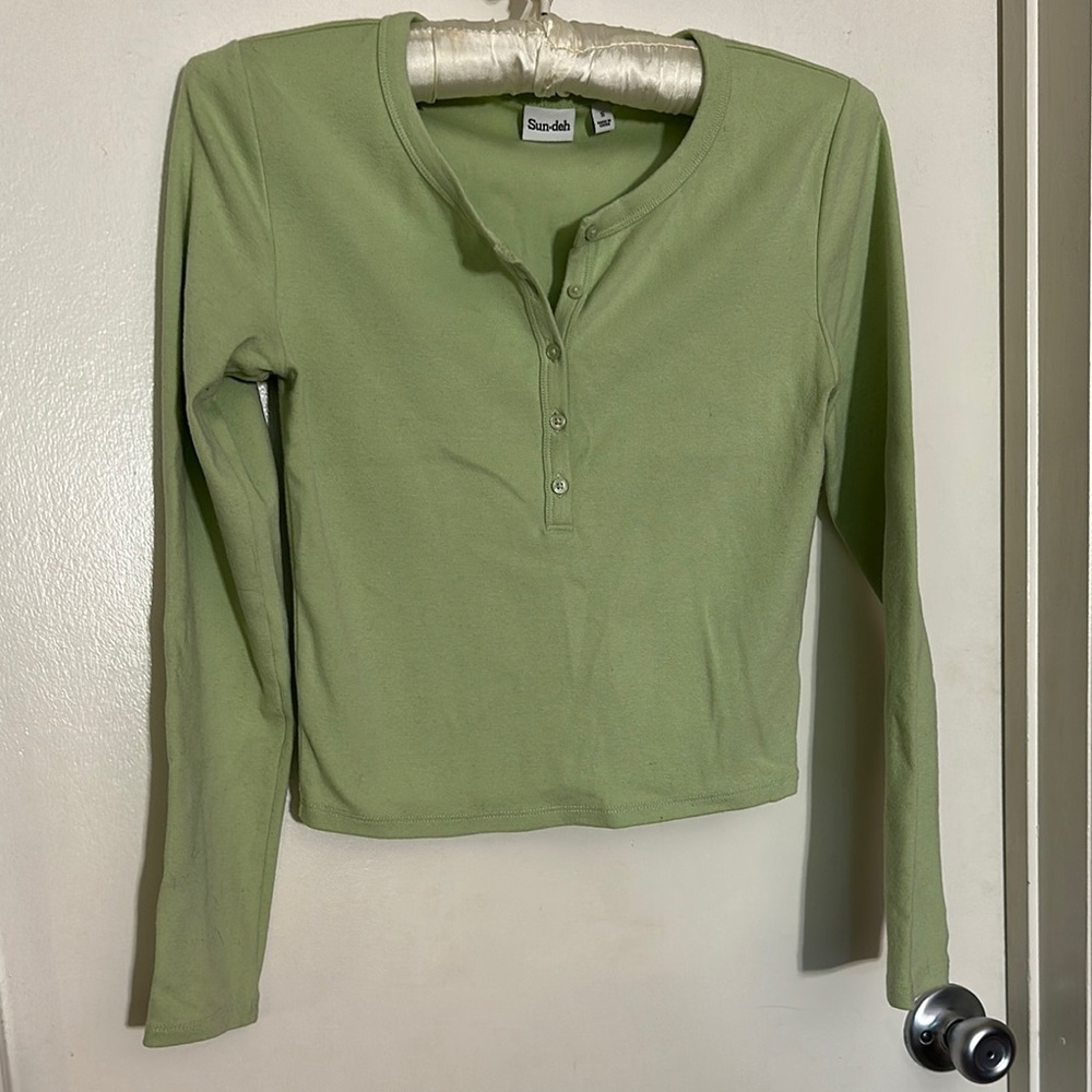 Sundays Best Green Long Sleeve Fitted Crop Polo